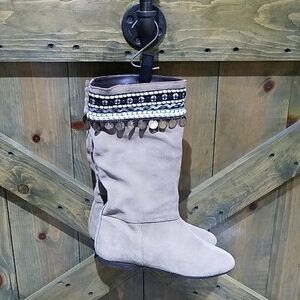 VINTAGE PARK LANE LIGHT TAN SUEDE BOOTS SIZE 7 FLATS BOHO GYPSY FESTIVAL RETRO